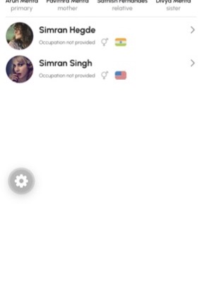 Zoadi app family screen with parents and relatives added as helpers