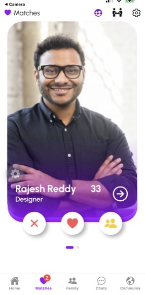 Zoadi app match profile with pass, like and share-with-family actions